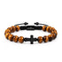Uniqal Tigerauge Armband für Herren mit 8 mm Natursteinperlen, schwarzem Edelstahl Kreuz und Zirkonia, handgefertigt, verstellbarer Makramee-Verschluss